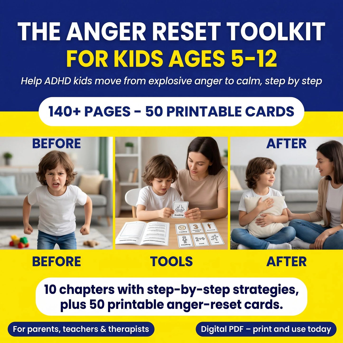 Anger reset toolkit for kids cover with before-and-after examples, printable cards, and practical emotional regulation tools
