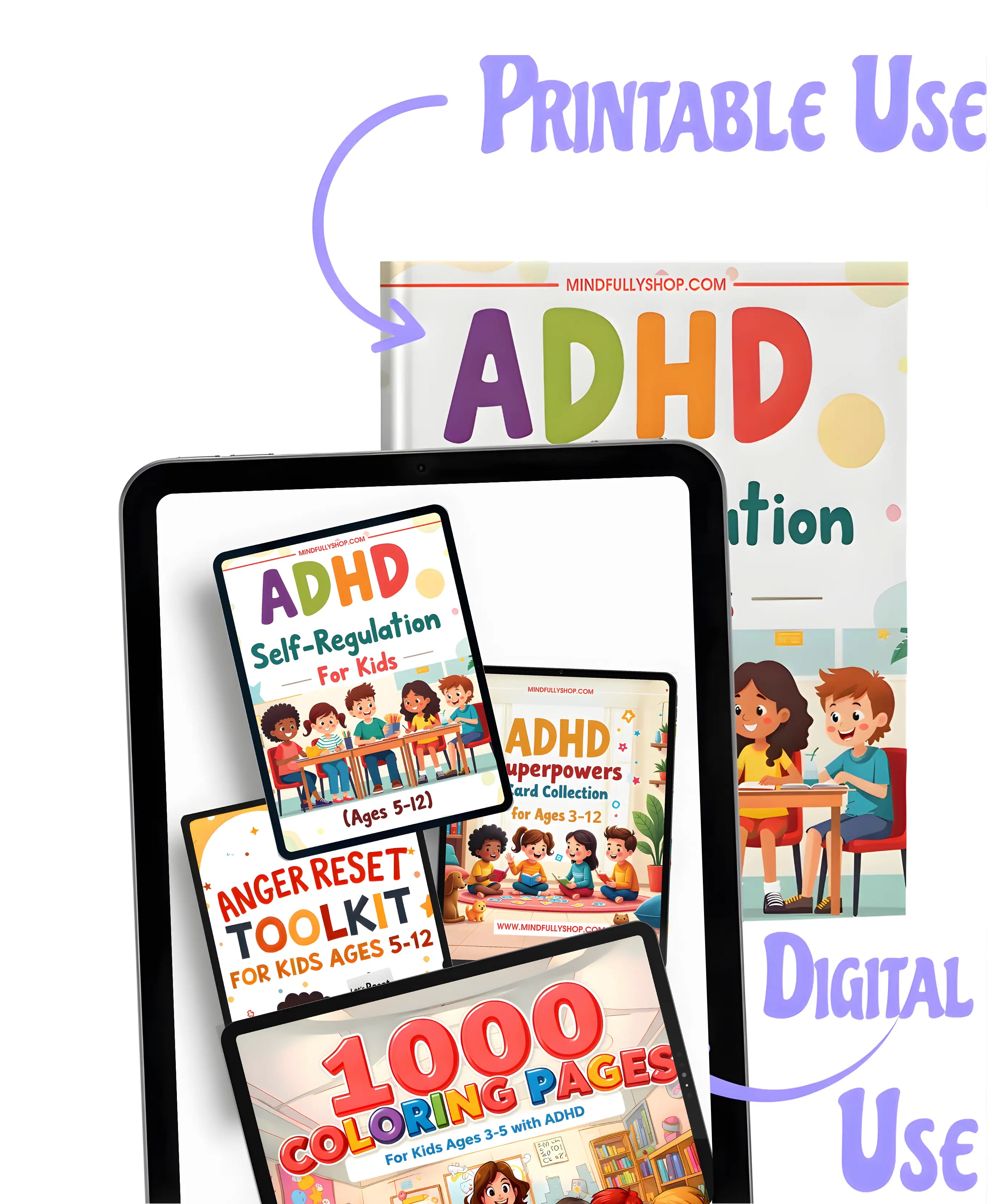 ADHD bundle displayed on digital devices showing all included resources